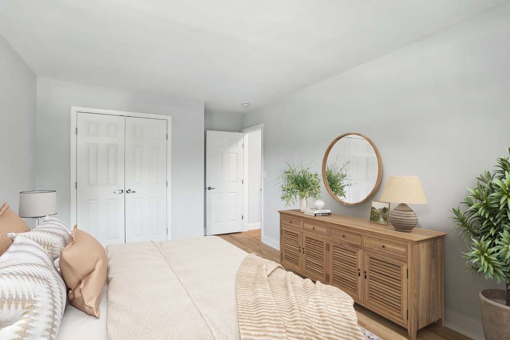 Modern bedroom at Eagle Rock Apartments at Hicksville/Jericho in Hicksville, New York