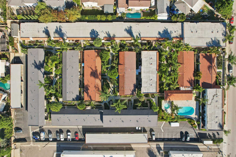 Arial view of community at North Pointe Villas in La Habra, California