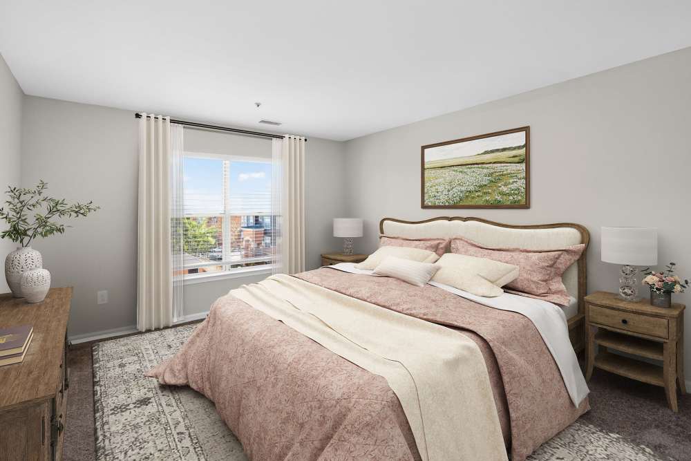 Modern bedroom at Eagle Rock Apartments at Columbia Pike in Arlington, Virginia