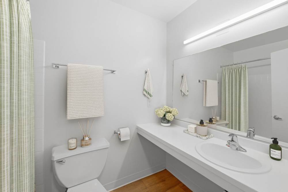 Bright bathroom with modern fixtures at Fairway Apartments in Reston, Virginia