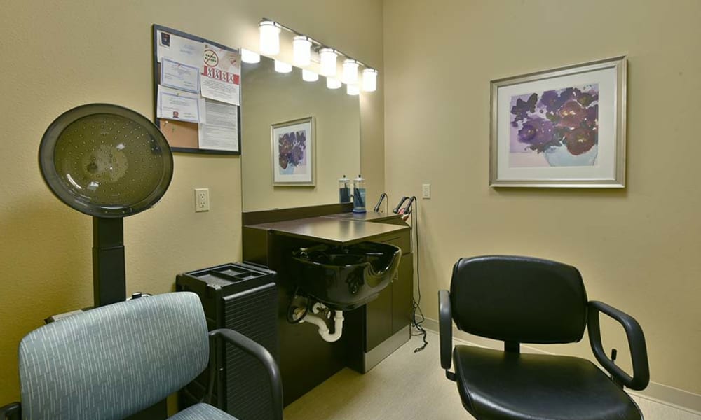On site beauty and barber salon at Foxberry Terrace Senior Living in Webb City, Missouri