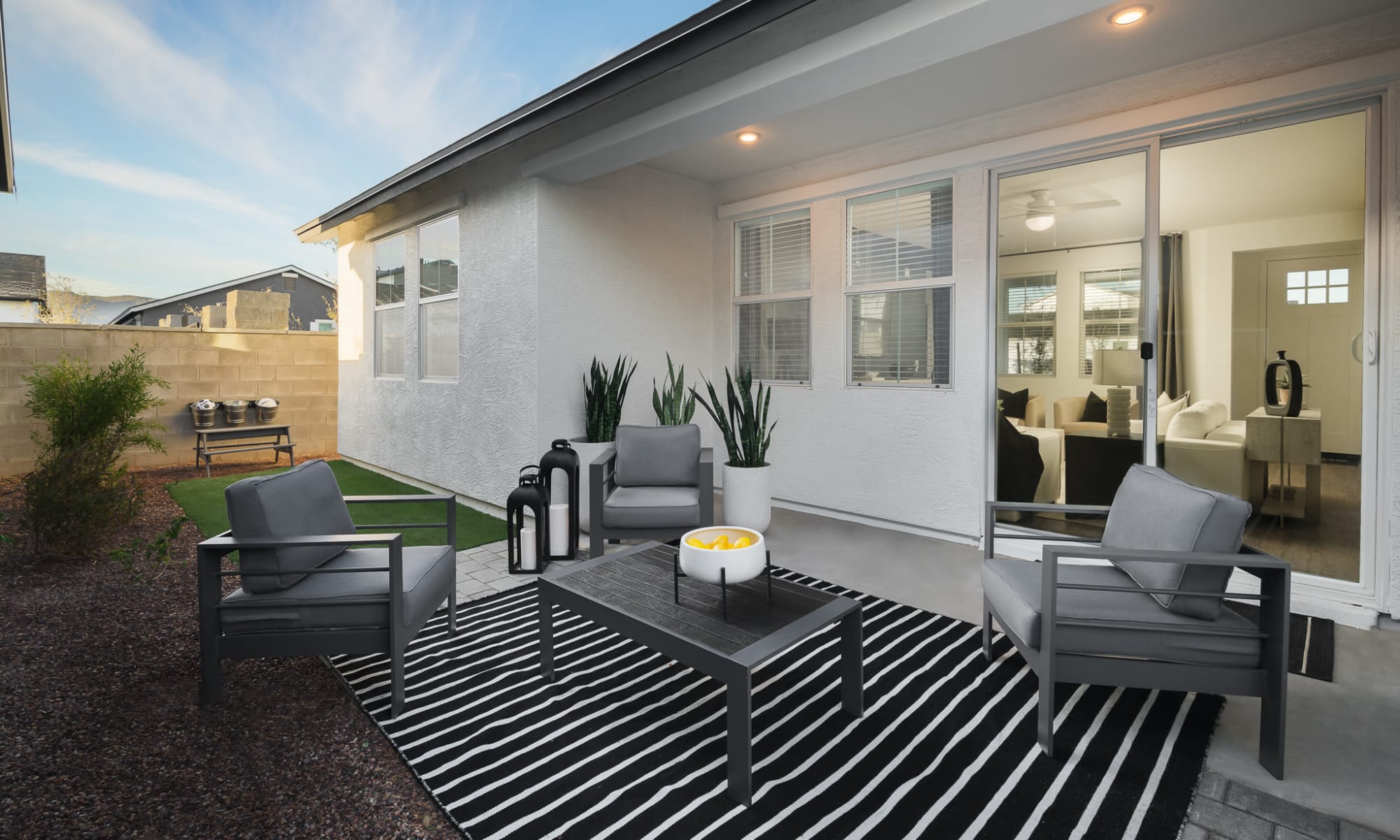 Private backyard with sliding door at Banyan at South Mountain in Phoenix, Arizona