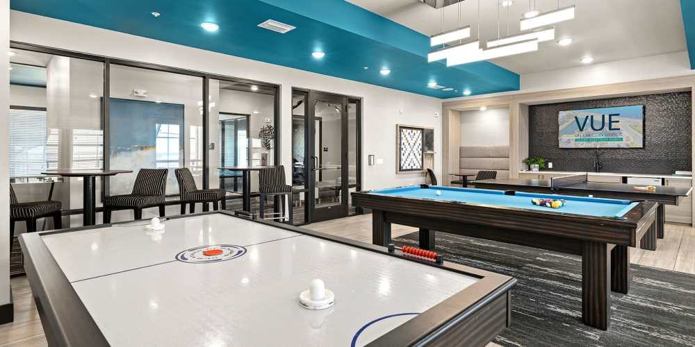 Community clubhouse with pingpong tables at Vue on Lake Monroe in Sanford, Florida