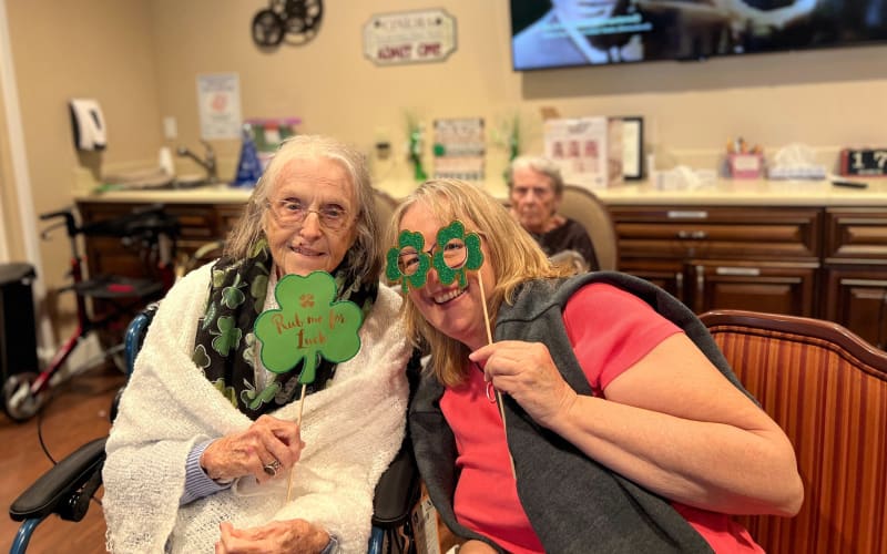 Residents celebrating St. Patrick's Day at Grand Villa of Delray West in Delray Beach, Florida