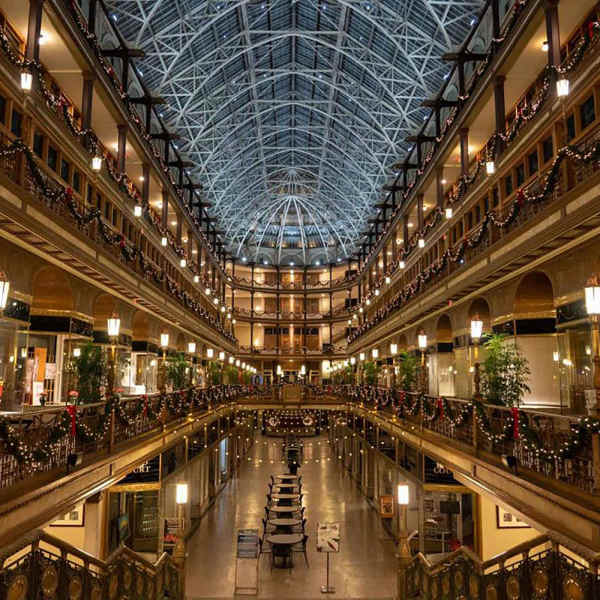Interior of the arcade near The Beacon in Cleveland, Ohio