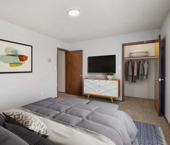 Bedroom with closet area at East Memorial Apts in Muncie, Indiana