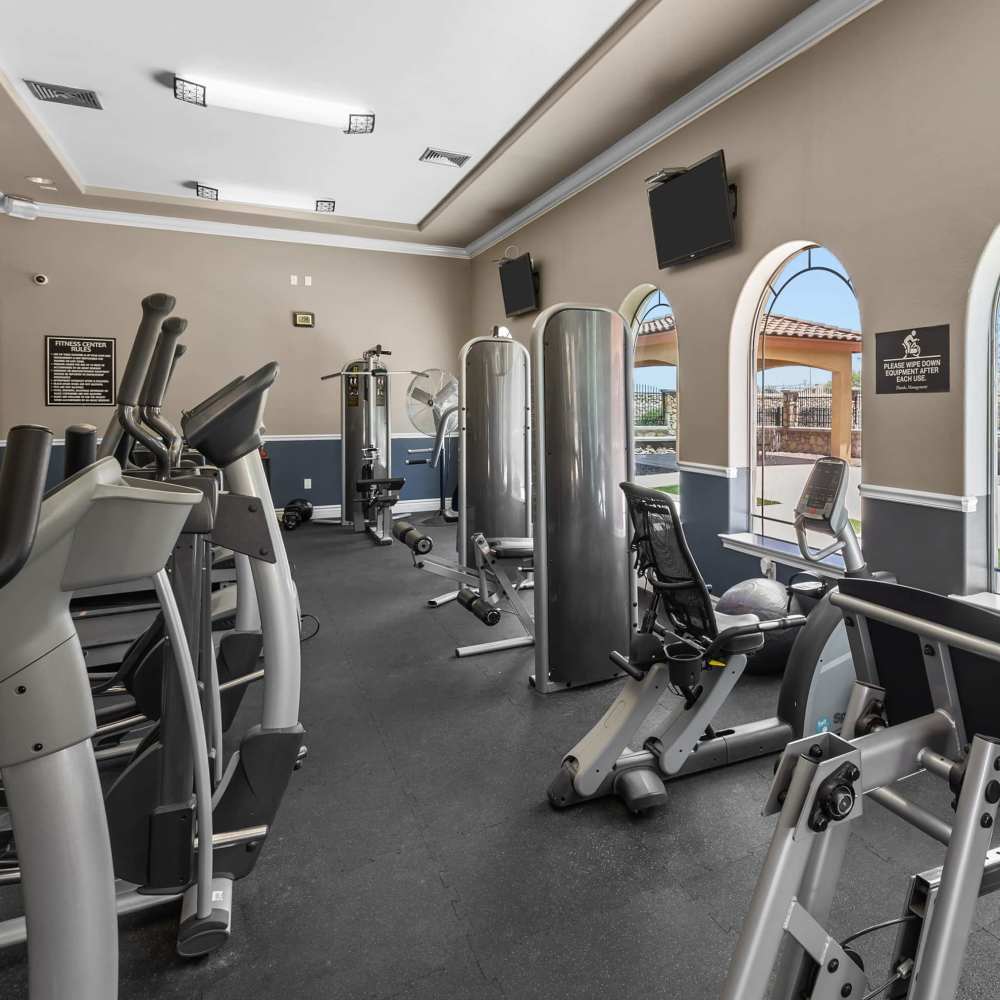 Fitness center at Las Torres Apartments in El Paso, Texas