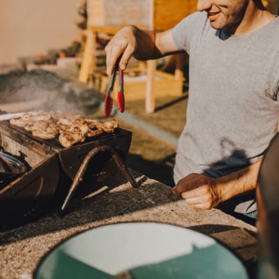 grilling outside at Shadow Mountain in Twentynine Palms, California