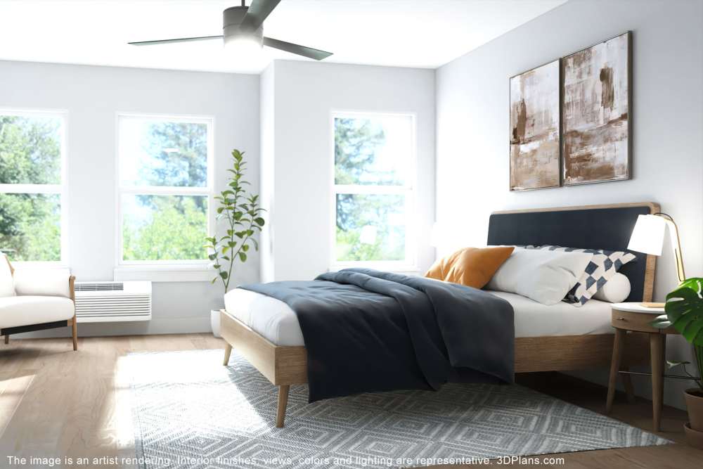 Bedroom with large windows at Hampton Square in Cherry Hill, New Jersey