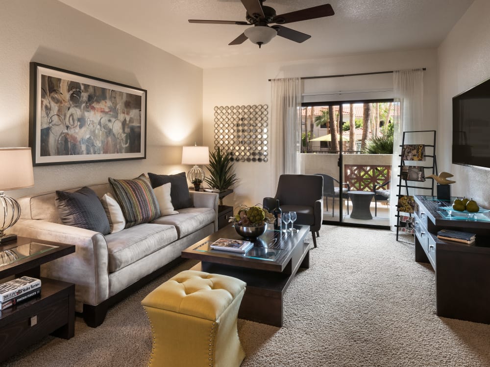 Model living room at San Prado in Glendale, Arizona