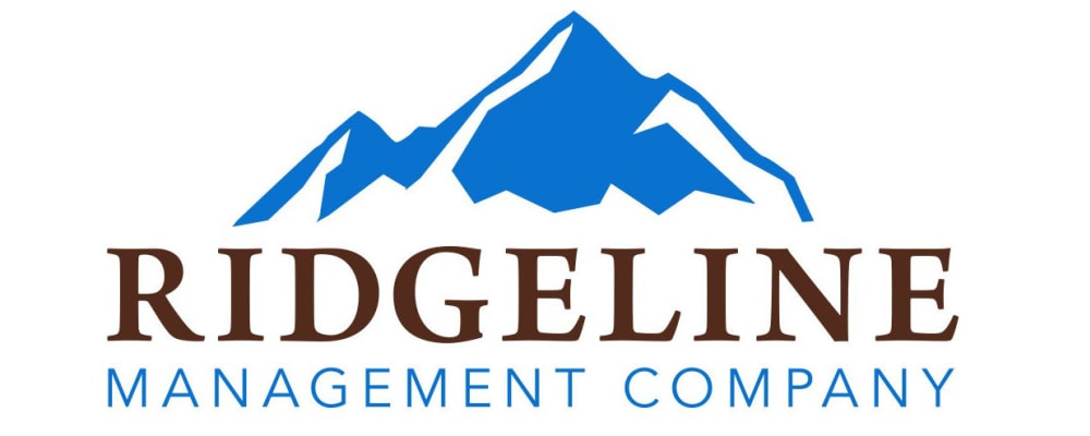 Blue and brown Ridgeline Management Company logo