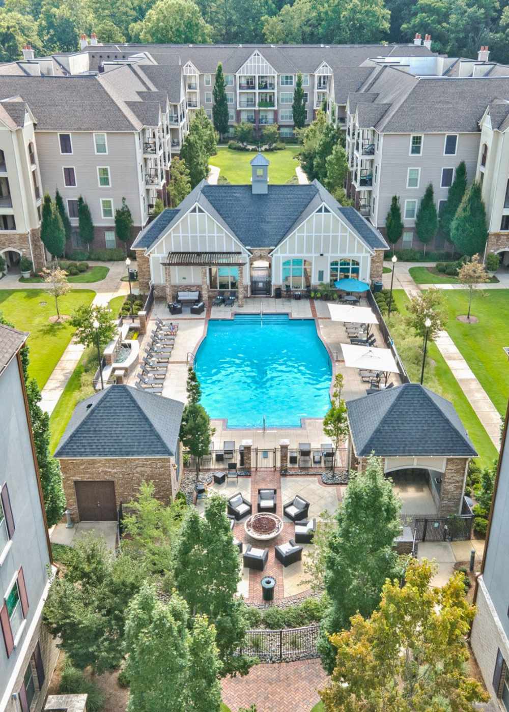 Overhead community view at Lane Parke Apartments in Mountain Brook, Alabama