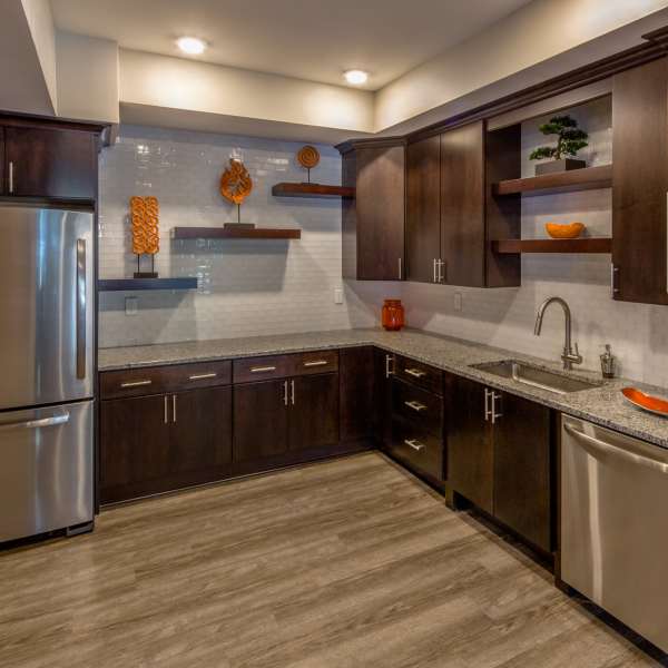 Kitchen with stainless-steel appliances at CovePointe at The Landings, Norfolk, Virginia