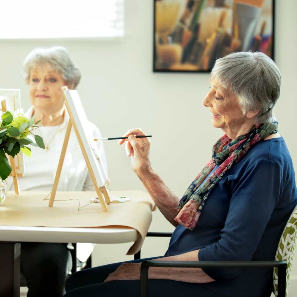 Residents painting at Clearwater at Glendora in Glendora, California