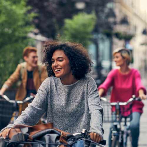 Friends cycling at Tryon Farms in Charlotte, North Carolina