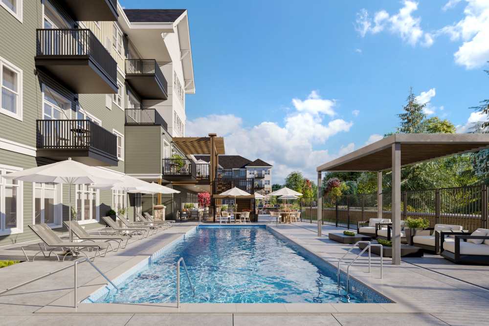 Resort-style swimming pool at Amira Lake Elmo in Lake Elmo, Minnesota