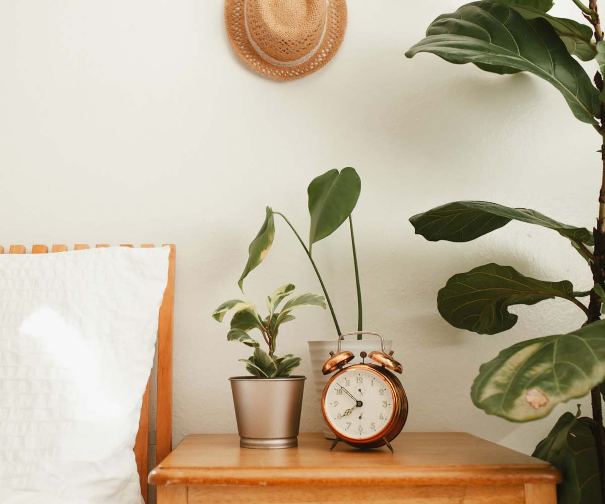 Alarm clock on a side table at Peppermill Farms in Indianapolis, Indiana      