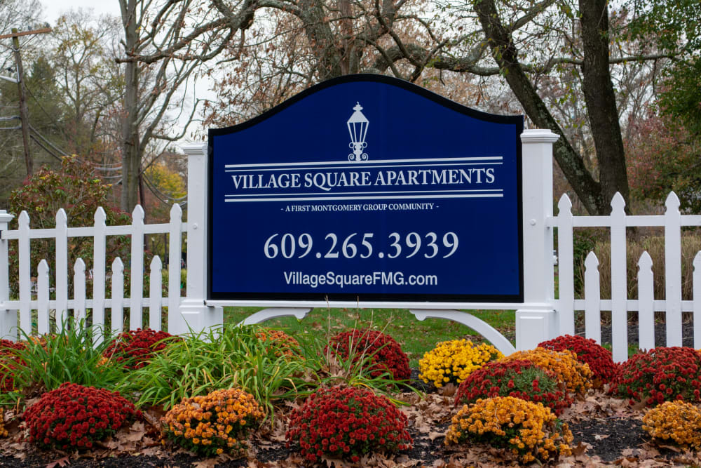 Signage outside of Village Square Apartments in Mount Holly, New Jersey