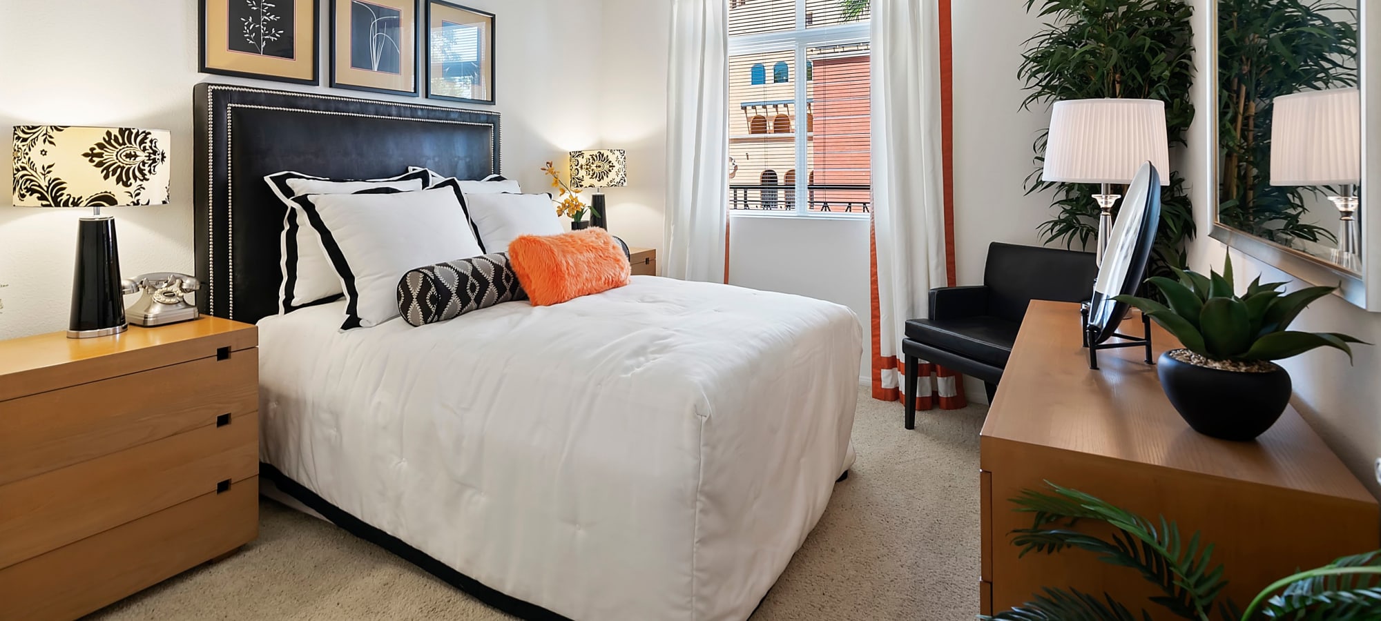 Well decorated model bedroom at Playa Del Oro, Los Angeles, California