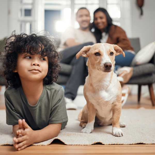 A family with their puppy at Attain at Towne Place, Chesapeake, Virginia