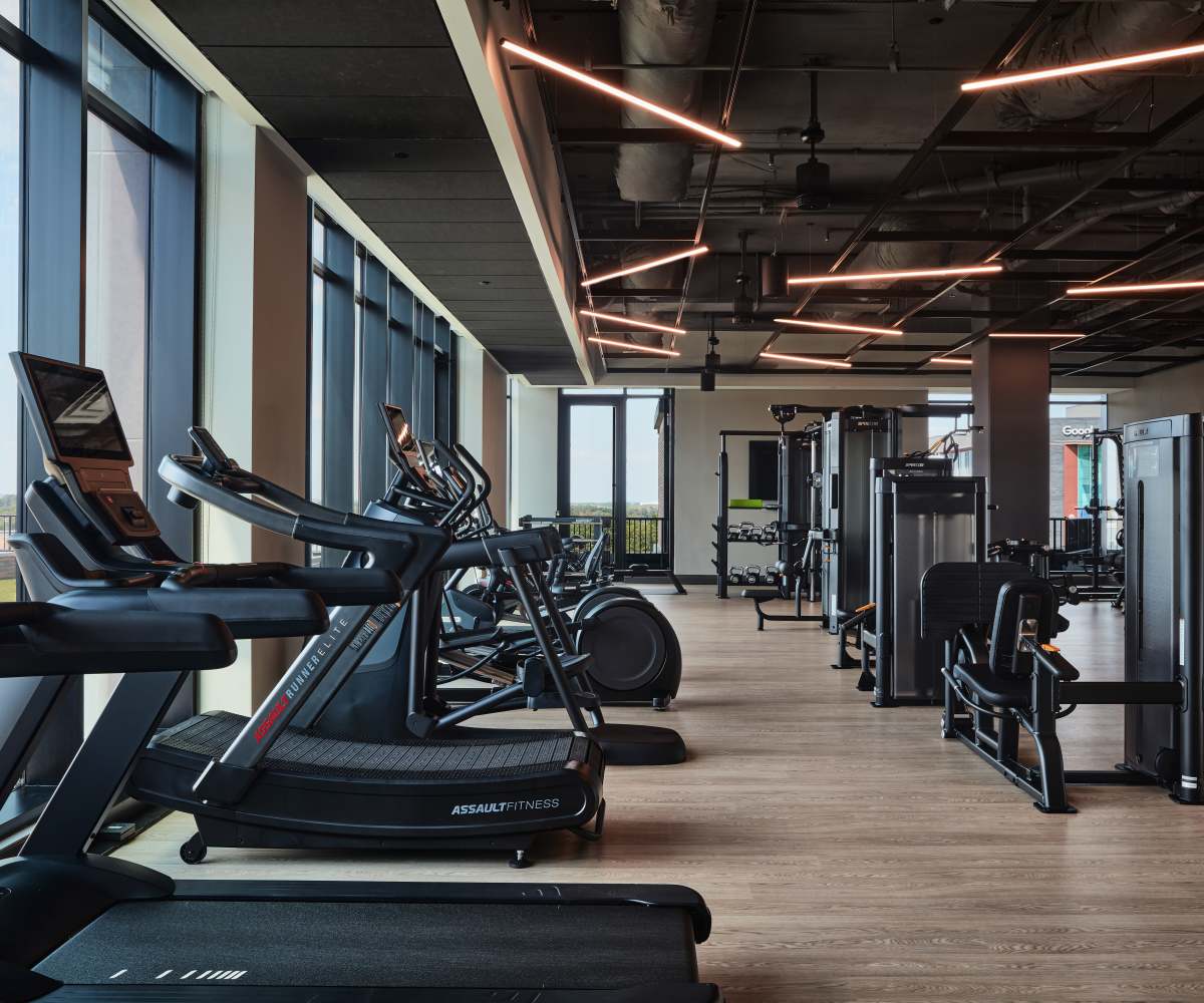 Fitness center at The Novus Apartments in Durham, North Carolina