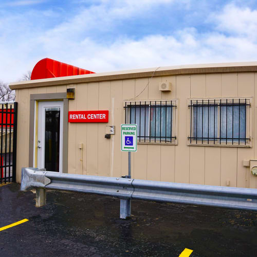 Entrance to rental center at Red Dot Storage in Gurnee, Illinois