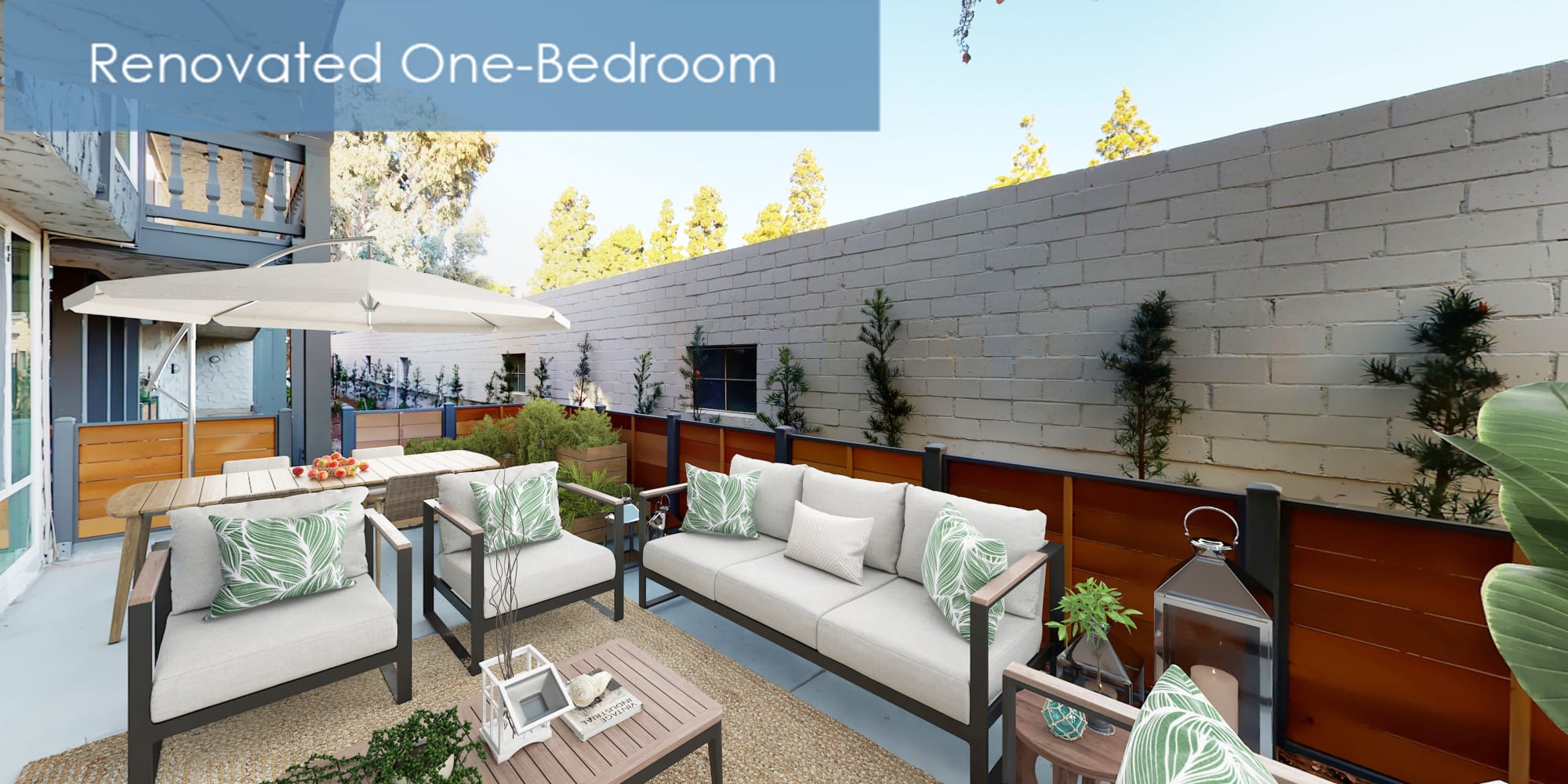 Spacious well decorated patio in a model home at The Meadows in Culver City, California