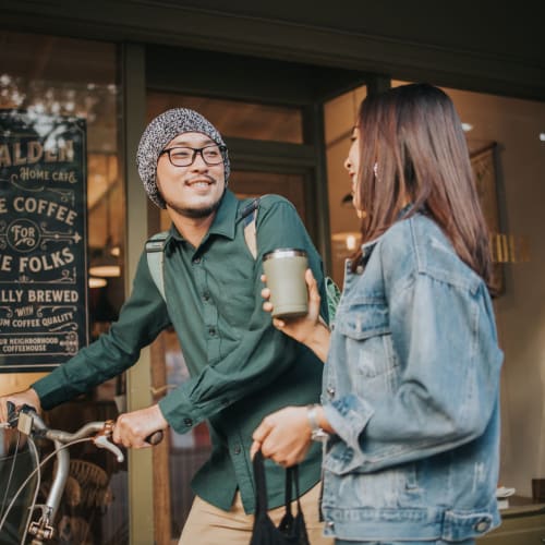 Coulple enjoying coffee nearby at Winsted at Sunset West in Rocklin, California