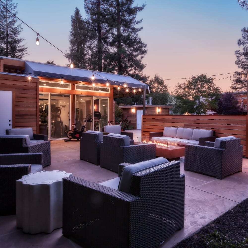 Community outdoor lounge at Brookdale Apartments in San Jose, California