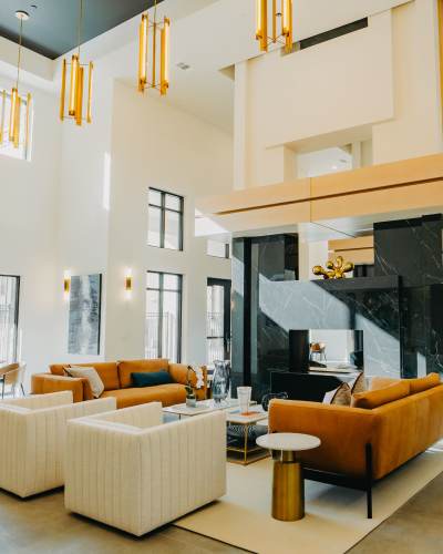Tall ceilings in the clubhouse at Arden at Midtown GP in Grand Prairie, Texas