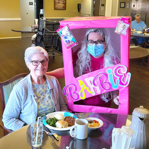 Resident and caregiver at Canoe Brook Assisted Living in Wichita, Kansas