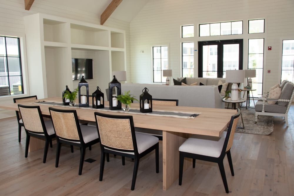 Long table in the elegant resident clubhouse at Primrose at Santa Rosa Beach in Santa Rosa Beach, Florida