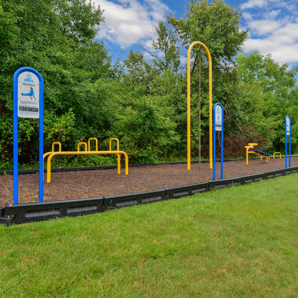 Outdoor fitness equipment at Montgomery Woods Townhomes in Harleysville, Pennsylvania