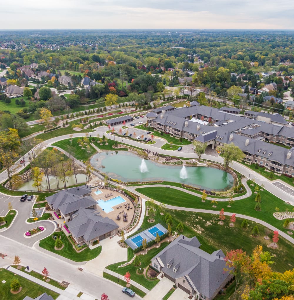 Aerial view of the campus  at Blossom Ridge in Oakland Charter Township, Michigan