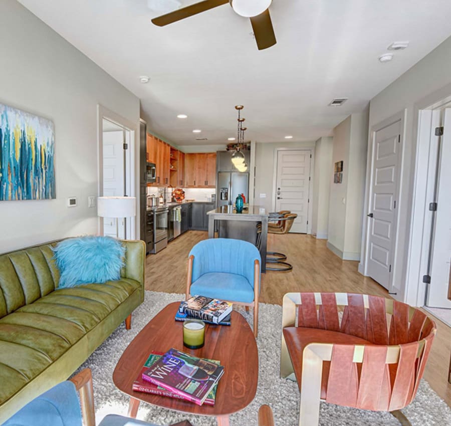 Well decorated living room at Indie Deep Ellum in Dallas, Texas