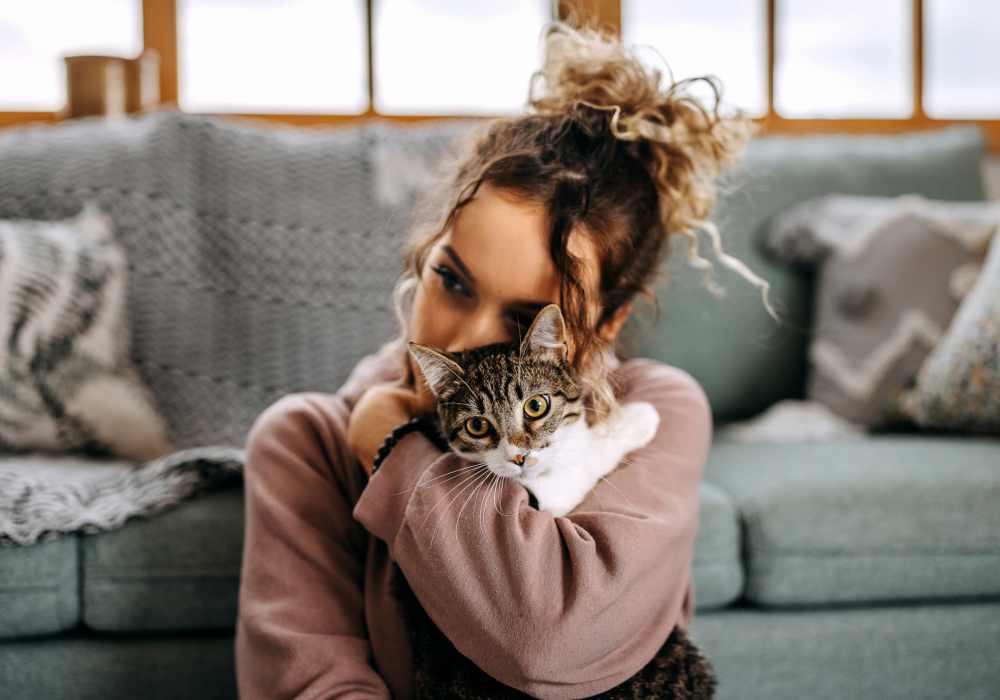 Resident playing with her cat at Amber Court in Fremont, California