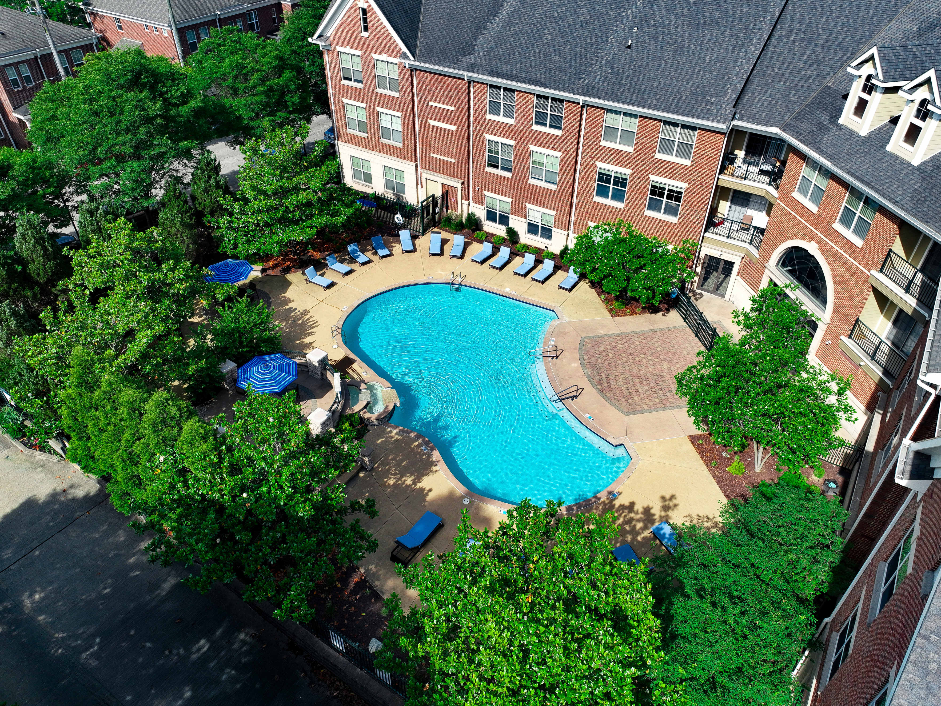 Aerial photo of the swimming pool at The Village at Stetson Square in Cincinnati, Ohio