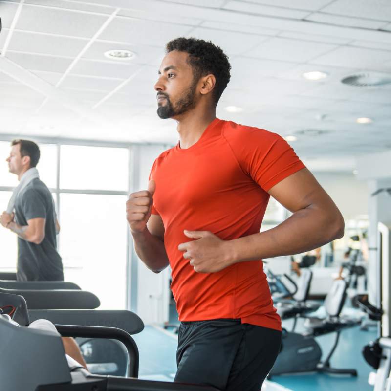 Residents in fitness center at Altitude on Main in Richmond, Virginia