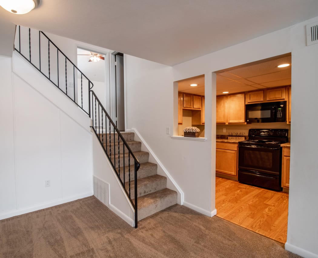 View of kitchen with cut out at Eagles Pointe Townhomes in Liverpool