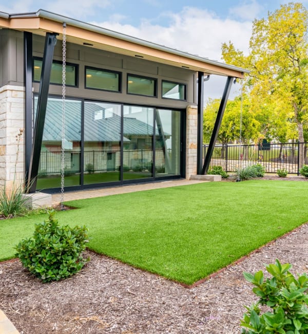 Outdoor grass section for resident's animals at Cypress McKinney Falls in Austin, Texas