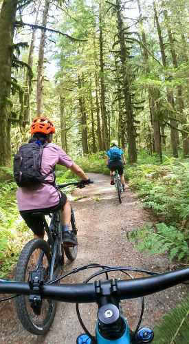 Residents mountain biking near Boulder Crescent in Colorado Springs,Colorado