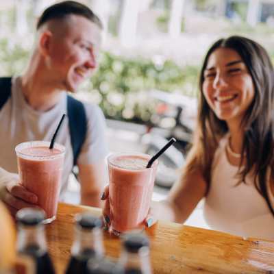 Resident with juice glasses at LeSilve in Middleton, Wisconsin