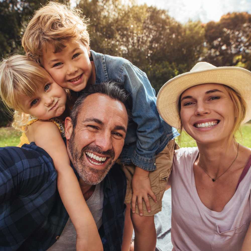 Happy family outside at Casa De Angeles in Los Angeles, California