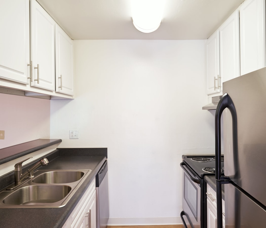 Kitchen with stainless-steel appliances at Villa Ramona in Monterey, California