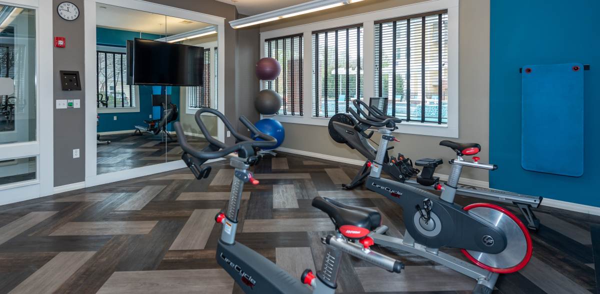 Well-equipped fitness center at Attain at Quarterpath, Williamsburg, Virginia
