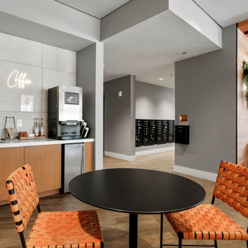 Coffee bar in the clubhouse at S'PARK Apartments in Boulder, Colorado