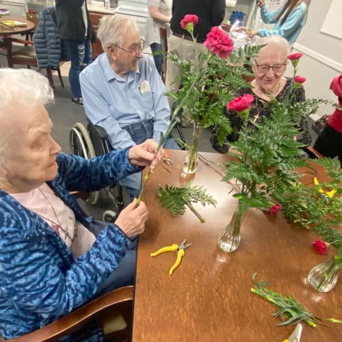 Resident gardening at Saunders House in Wahoo, Nebraska