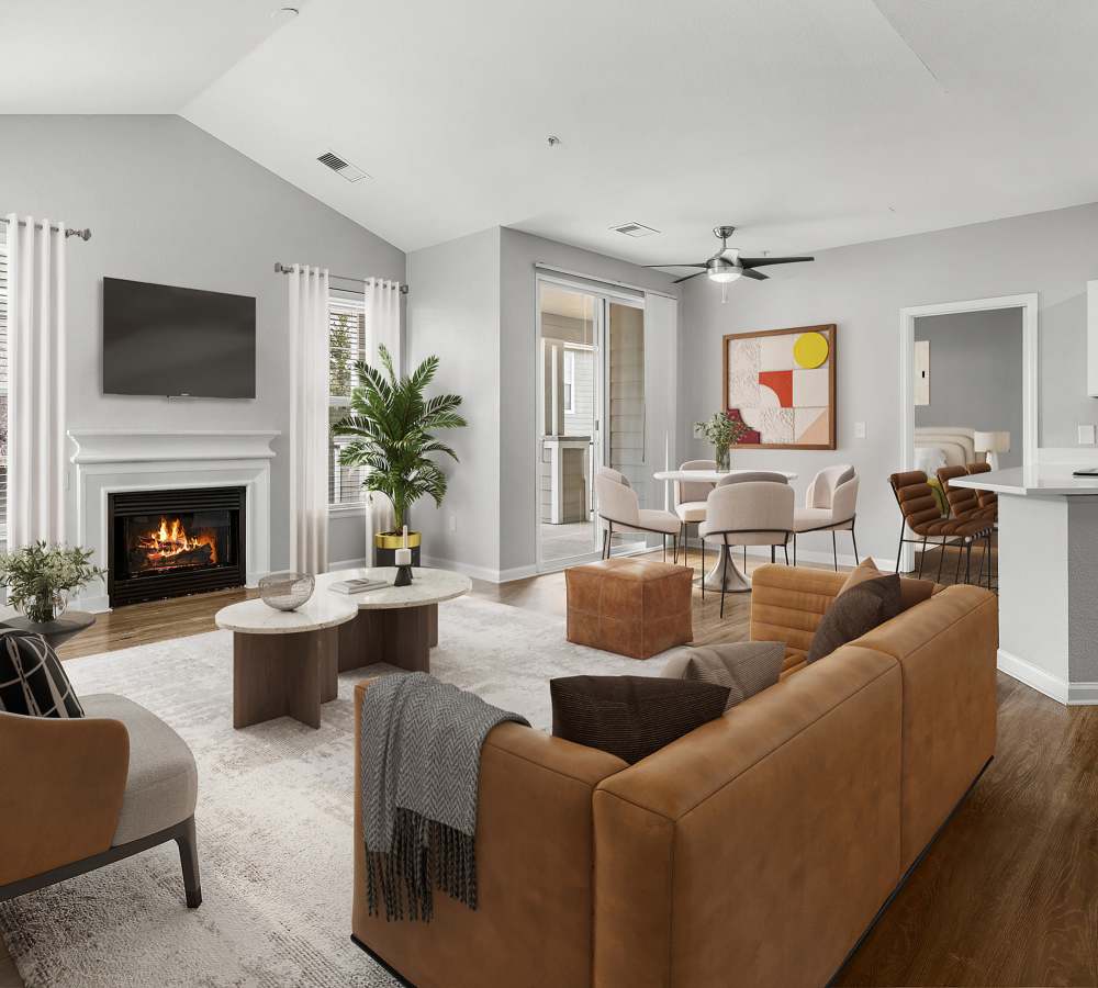 Elegantly furnished living room on a newly upgraded home at Briargate on Main in Parker, Colorado