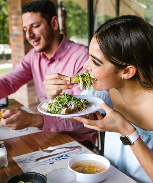 Couple having food in local restaurant near Star Lofts in Petersburg, Virginia, 
