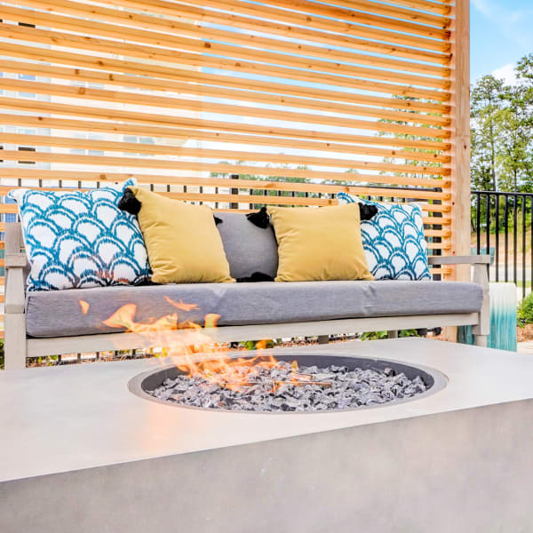 Firepit under cabana at The Mallory in Raleigh, North Carolina